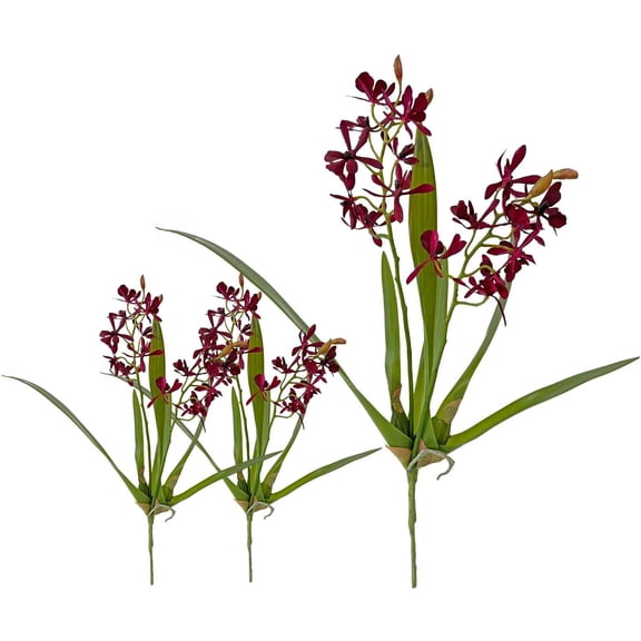 3pcs Artificial Cymbidium Stems That Look Real, Silk Dark Purple Orchid with Stems for Vases, Silk Flowers Arrangement for Home Office Indoor Centerpieces Tables Decoration (Dark Purple)