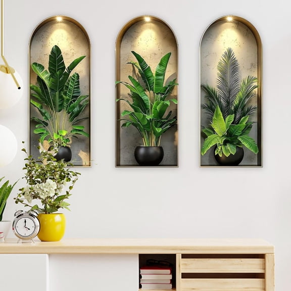 3pcs Artificial False Window Green Wall Sticker - Realistic Faux Greenery Decal for Home/Living Room/Bedroom, Durable Self-Adhesive Wall Decor, Easy-to-Apply Green Accent for Small Spaces, Green