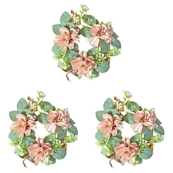 3pcs Artificial Floral Candle Rings Wreaths,Small Candle Garland for Wedding Christmas Party Decor, Twigs Taper Candle Holder Rings for Table Centerpieces Window Mirror Desktop Decoration