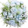thumbnail image 1 of 3pcs Artificial Flowers Bouquet Fake Peony Silk Hydrangea Wildflowers Arrangements with Stems for Wedding Home Centerpieces Decor (Light Blue), 1 of 5