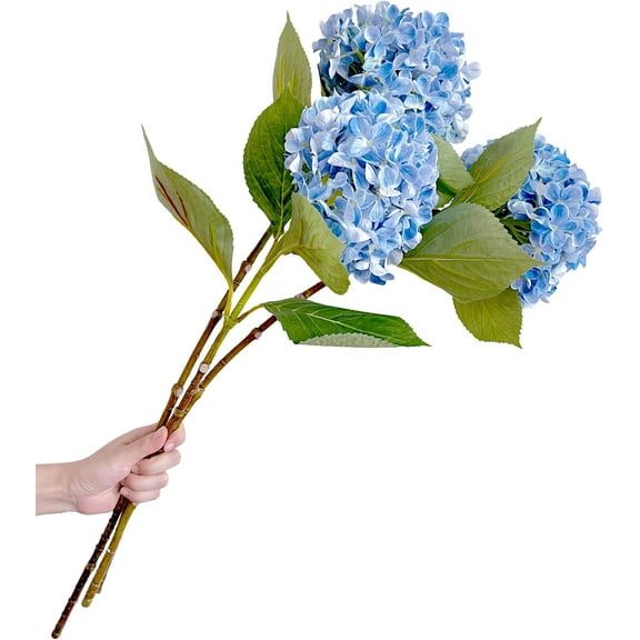 3pcs Artificial Hydrangea Silk Flowers Bouquet Stunning Hand Touch Resilient Perennial Flora Shrub for Outdoor Indoor Wedding Christmas Home Decor (18.5inch, Blue),Blue,18.5inch