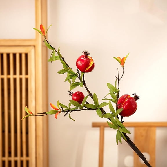 3pcs Artificial Matured Pomegranate Fruit Branch Fake Greenery Plants Twig Picks Blossom Green Stems for Home Office Party Hotel Decor (Orange),Red