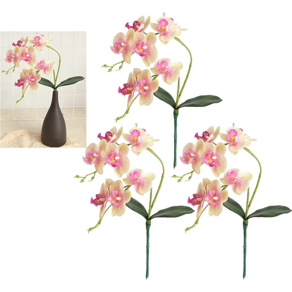 3pcs Artificial Phalaenopsis Orchid,18 Inch Tropical Artificial Flower Butterfly Orchid with Leaves,Real Touch Moth Orchid for Wedding,Home Decor,Bonsai,Light Pink