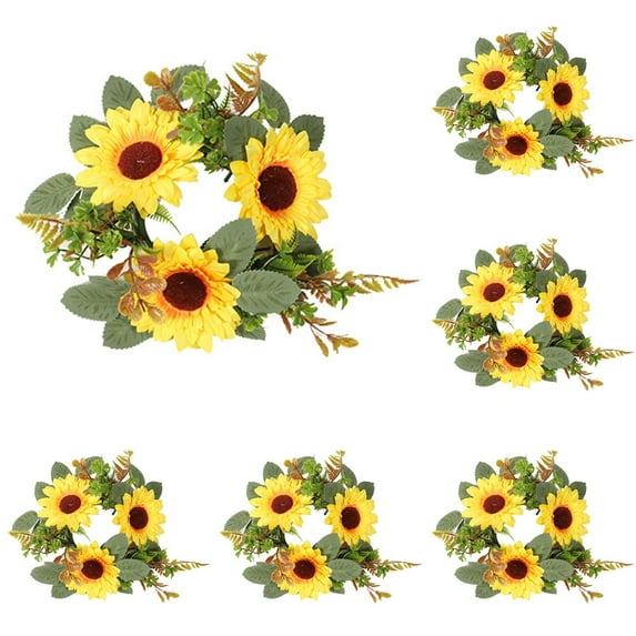 3pcs Artificial Rose Candle Rings for Weddings, Rustic Floral Candle Holders with Sunflowers and Eucalyptus Leaves,Flower Arrangement Centerpieces for Banquet Tables,Christmas Party Home Decor