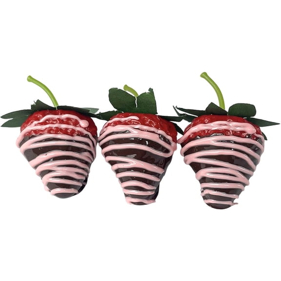 3pcs Artificial Strawberry Simulation Lifelike Plastic Chocolate Dipped Strawberries Fake Fruit Decor for Home Party Christmas Display