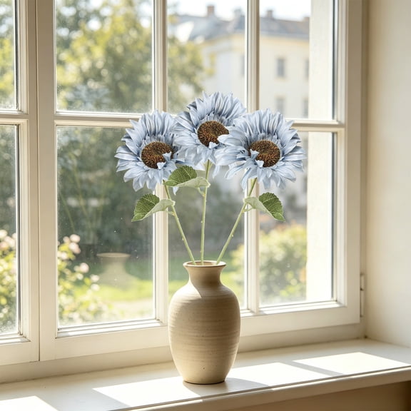3pcs Artificial Sunflower Fake Sunflowers Bouquet Sunflower Decoration for Wedding Party Garden Home Hotel Office Blue