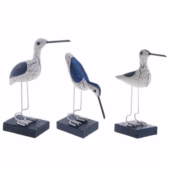 3pcs Assorted Seagull Wood Statue Decor, Wooden Bird Figurines Art Crafts, 4 x