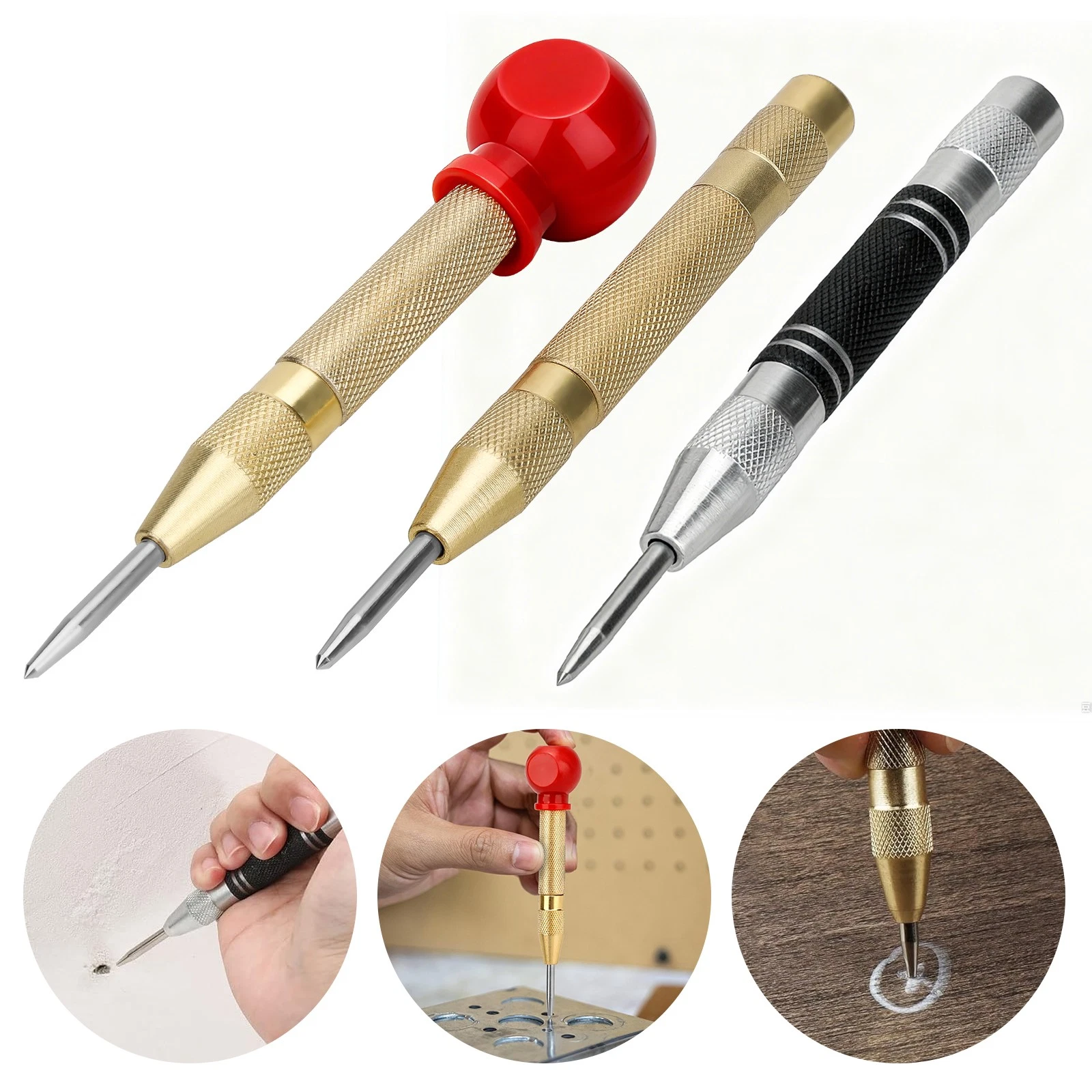 3pcs Automatic Center Punch Adjustable Spring-Loaded Metal Drill Tool ...
