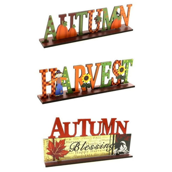3pcs Autumn Harvest Letter Ornaments Wooden Table Sign Fall Festival Thanksgiving Day Table Shelf Tiered Tray Decor Handmade Rustic Wood Signs