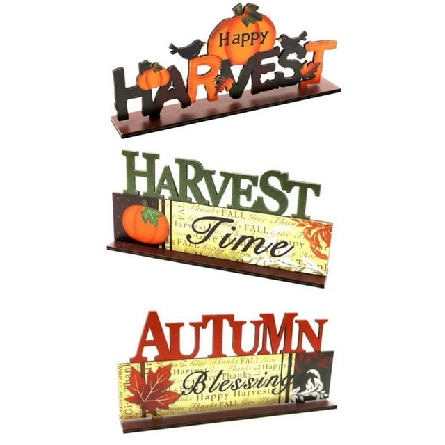 3pcs Autumn Harvest Letter Ornaments Wooden Table Sign Fall Festival Thanksgiving Day Table Shelf Tiered Tray Decor Handmade Rustic Wood Signs