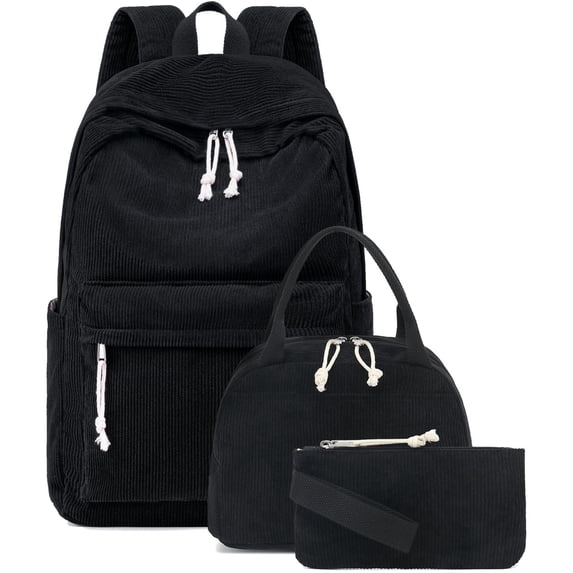 3pcs Backpack with Insulated Lunch Box, Lightweight Corduroy Schoolbag Set, Pencil Pouch