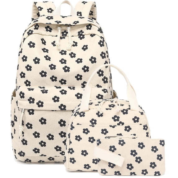 3pcs Backpack with Insulated Lunch Box, Lightweight Corduroy Schoolbag Set, Pencil Pouch