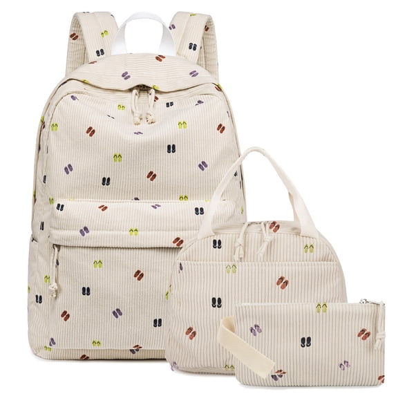 3pcs Backpack with Insulated Lunch Box, Lightweight Corduroy Schoolbag Set, Pencil Pouch