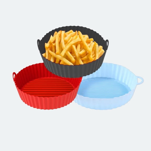 3pcs Bakeware Silicone Baking Pot Silicone Air Fryer Mat Air Fryer Inner Pad Silicone Pot Liner Air Fryer Pot Baking Pad with Handle Air Fryer Accessory Air Fryer Mats