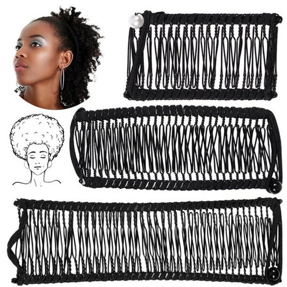 3pcs Banana Hair Clips Large Stretchy Banana Clip for Curly Wavy Thick Hair No Crease Adjust Clincher Comb Ponytail Hair Grip for Women Hair Styling Accessories (20&30&40Teeth,Black)