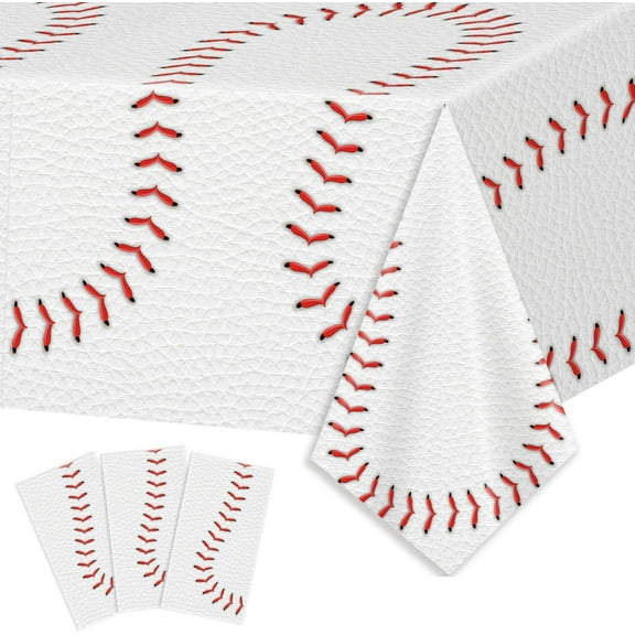 3pcs Baseball Tablecloths Baseball Birthday Party Supplies Disposable Plastic Table Cloths Rectangle Waterproof Table Cover for Baseball Sports Theme Party Decorations 54"x108"