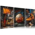 thumbnail image 1 of 3pcs Basketball Graffiti Canvas Wall Art Retro Abstract Graffiti Teen Wall Decor Pictures Basketball Court Sneakers Posters Prints Paintings for Teen Boys Living Room Bedroom（Only canvas）, 1 of 6