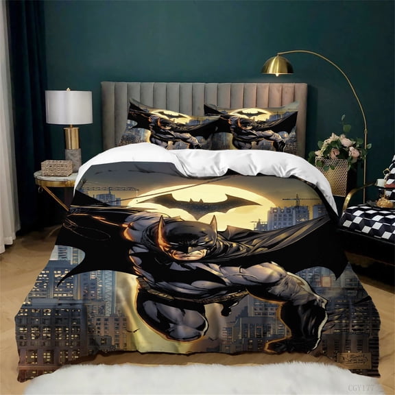 3pcs Bat-man Bedding Duvet Cover Set Double Cozy Soft Comforter Quilt Cover Set Lightweight Bedding Set for Bedroom