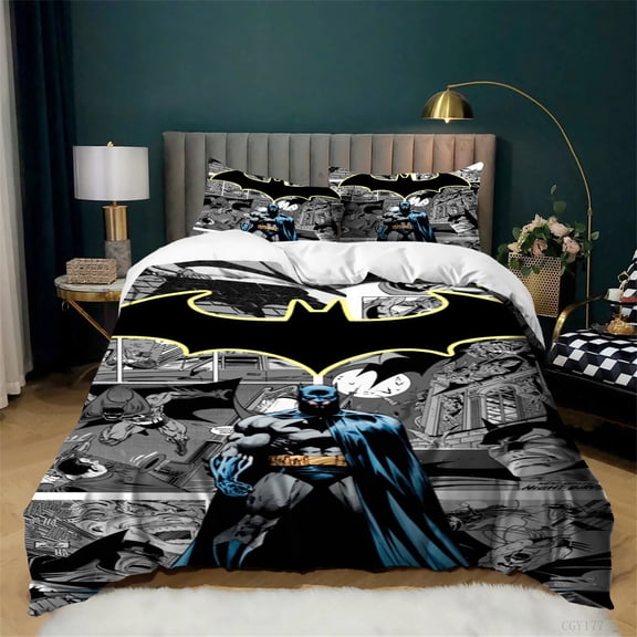 3pcs Bat-man Bedding Sets Lightweight Duvet Cover Set Twin Size Soft Breathable Quilt Cover with Pillowshams