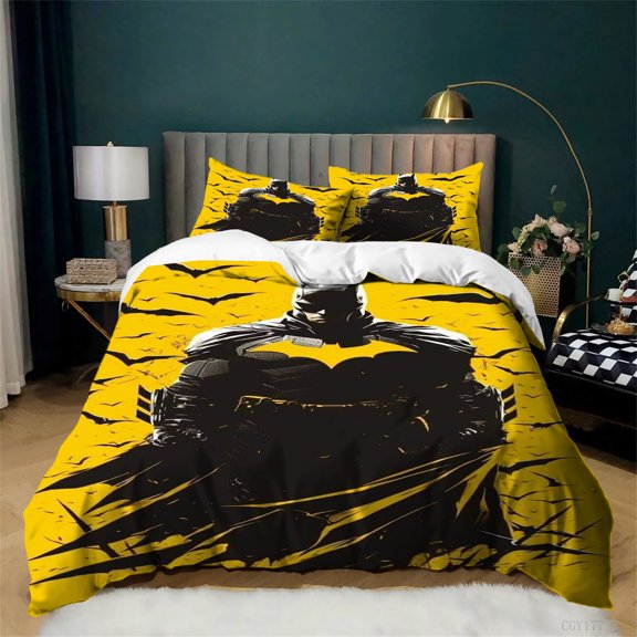 3pcs Bat-man Duvet Cover Set All Season Comforter Set Lightweight Bedding Set Quilt Cover with Pillowshams