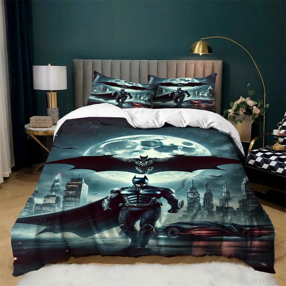 3pcs Bat-man Duvet Cover Set All Season Comforter Set Lightweight Bedding Set Quilt Cover with Pillowshams