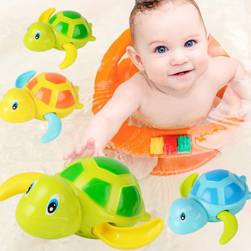 Qishi 3pcs Bath Swimming Turtle Toy for Baby Toddler, Wind up Chain Bathing Water Toy for Boys Girls.