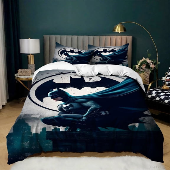 3pcs Batt-man Bedding Set Light-Weight Comforter Quilt Cover Set All Season Ultra Soft Duvet Cover with Pillowsham