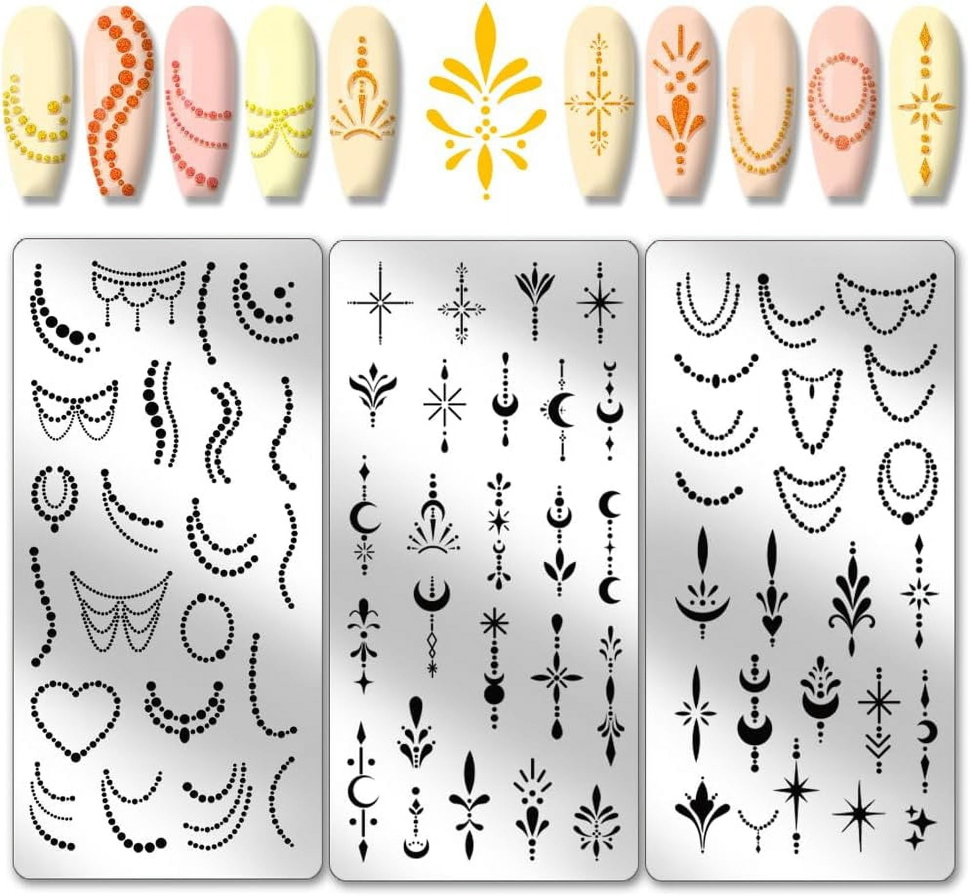 Triangular Nails Pattern Stamp 3pcs Bead Nail Stamper 66 Patterns Nail Stamping Plate Moon Star Nail ...