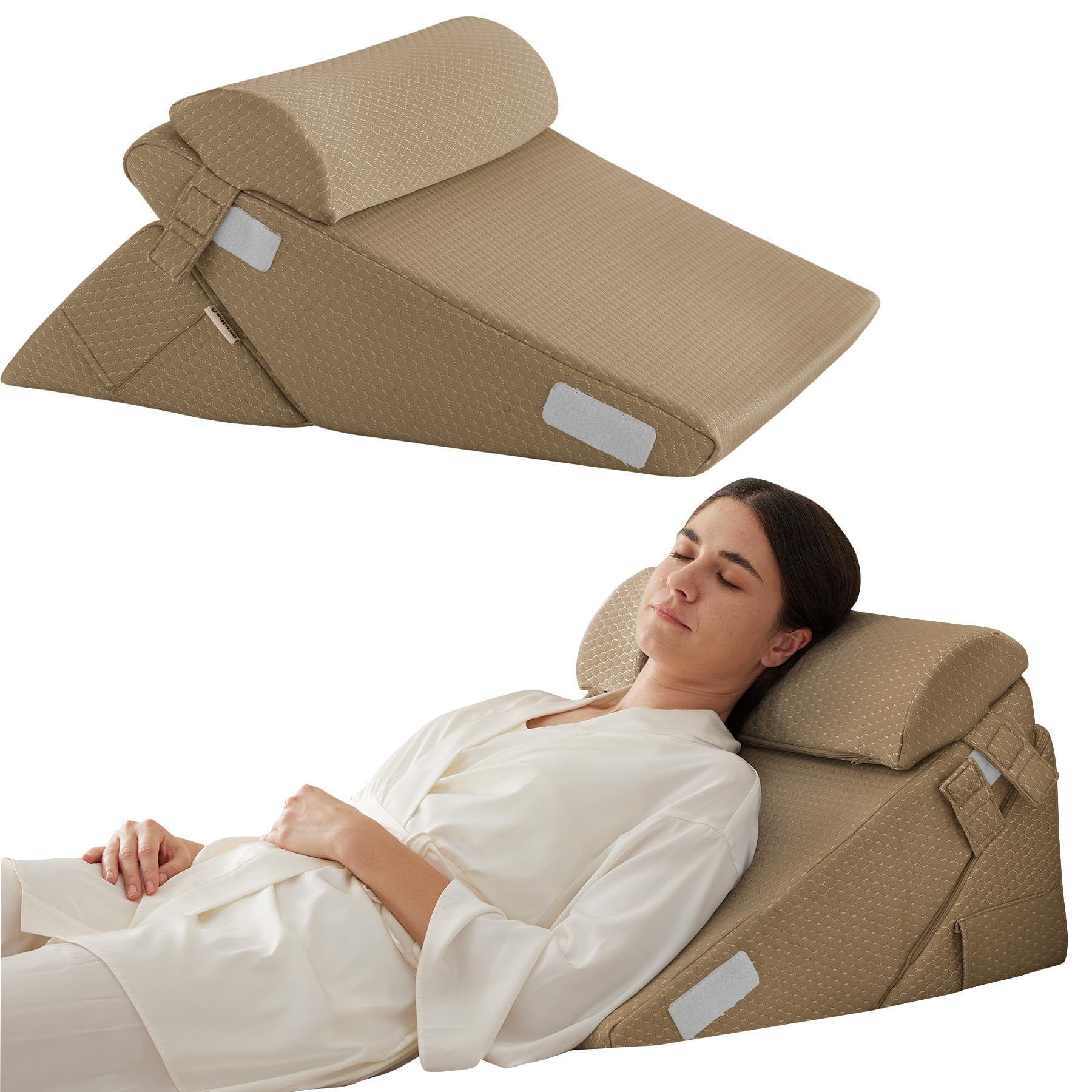 3pcs Bed Wedge Pillow Set  Foam For Leg And Support Adjustable 9&12 Inch Folding Triangle Sleeping Acid Reflux Brown