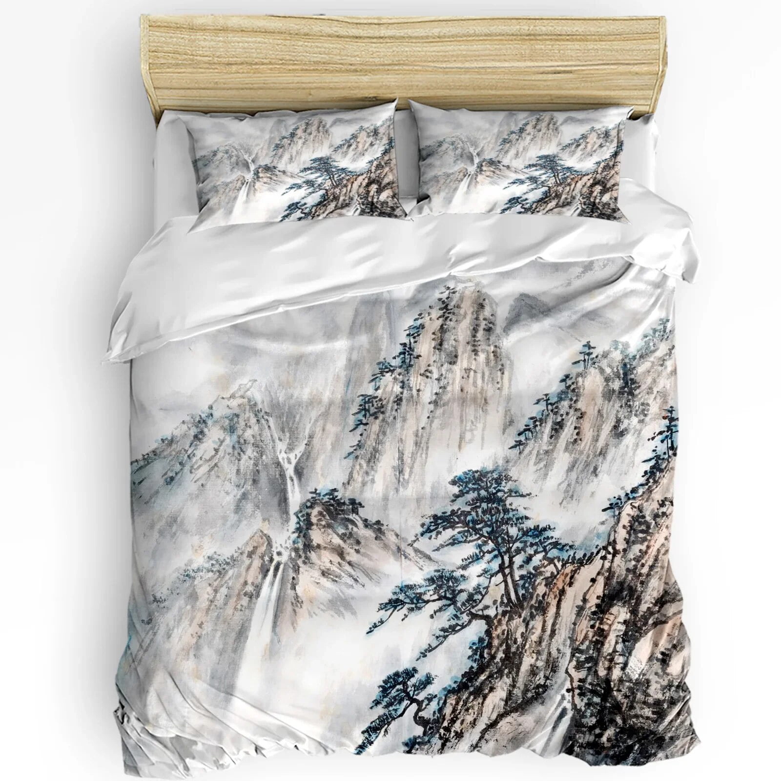 3pcs Bedding Set Canada Lake Landscape Rock Mountain Peaks Trees Duvet