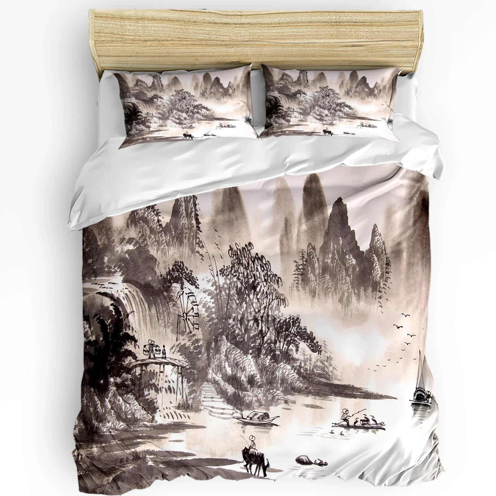 3pcs Bedding Set Canada Lake Landscape Rock Mountain Peaks Trees Duvet