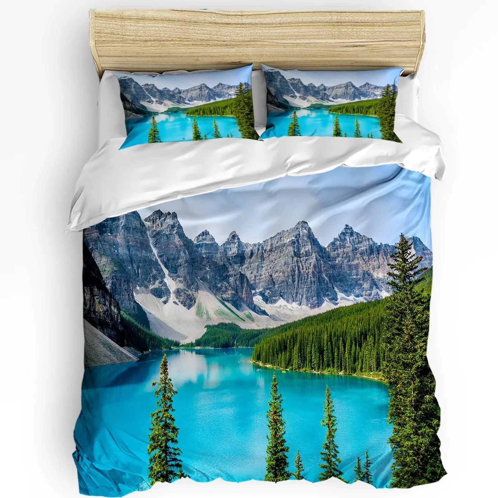 3pcs Bedding Set Canada Lake Landscape Rock Mountain Peaks Trees Duvet
