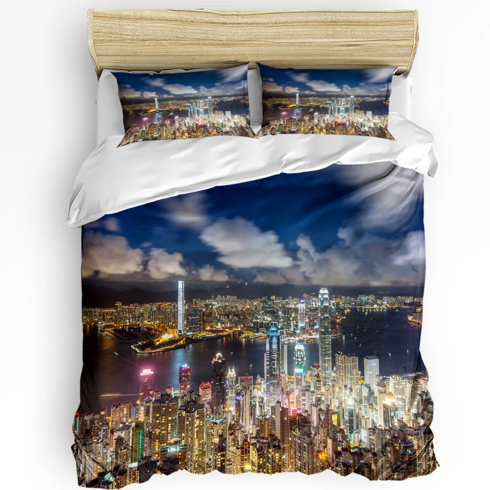 3pcs Bedding Set Chicago Nightscape Home Textile Duvet Cover Pillow