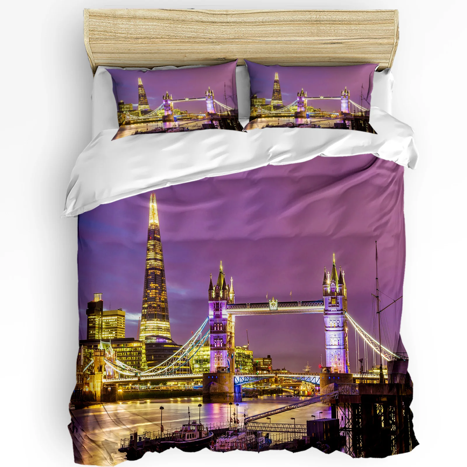 3pcs Bedding Set Chicago Nightscape Home Textile Duvet Cover Pillow