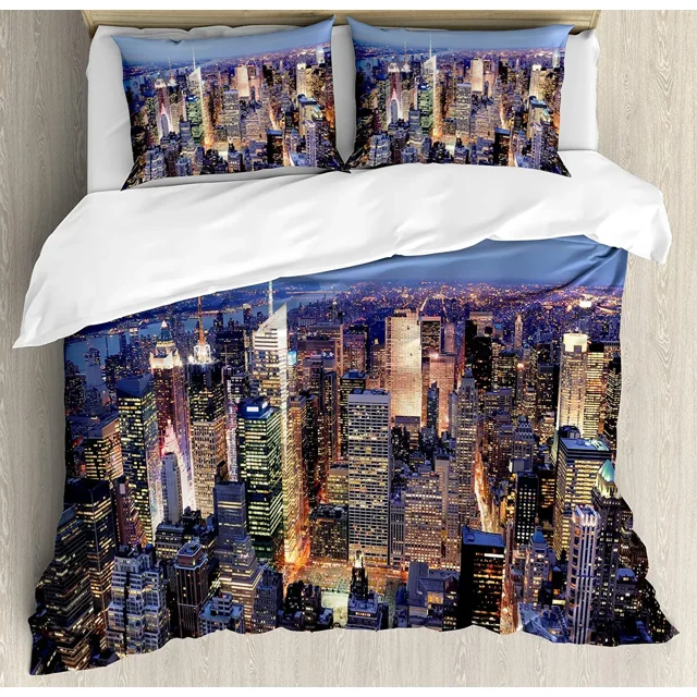 3pcs Bedding Set Grey New York City Landscape Home Textile Duvet Cover