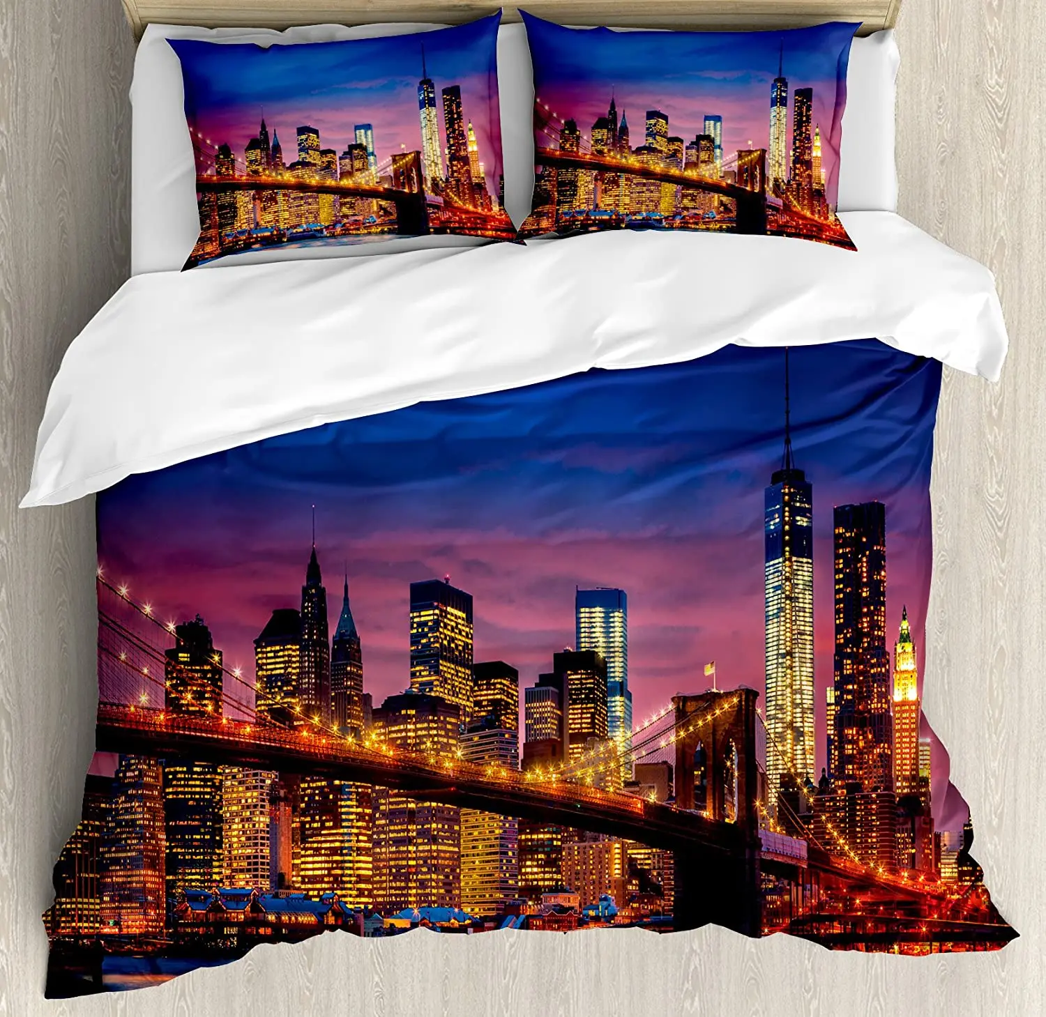 3pcs Bedding Set Grey New York City Landscape Home Textile Duvet Cover