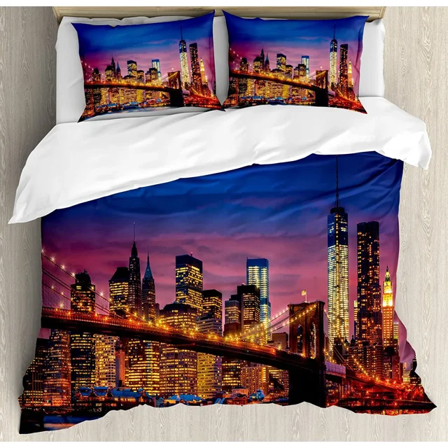 3pcs Bedding Set Grey New York City Landscape Home Textile Duvet Cover