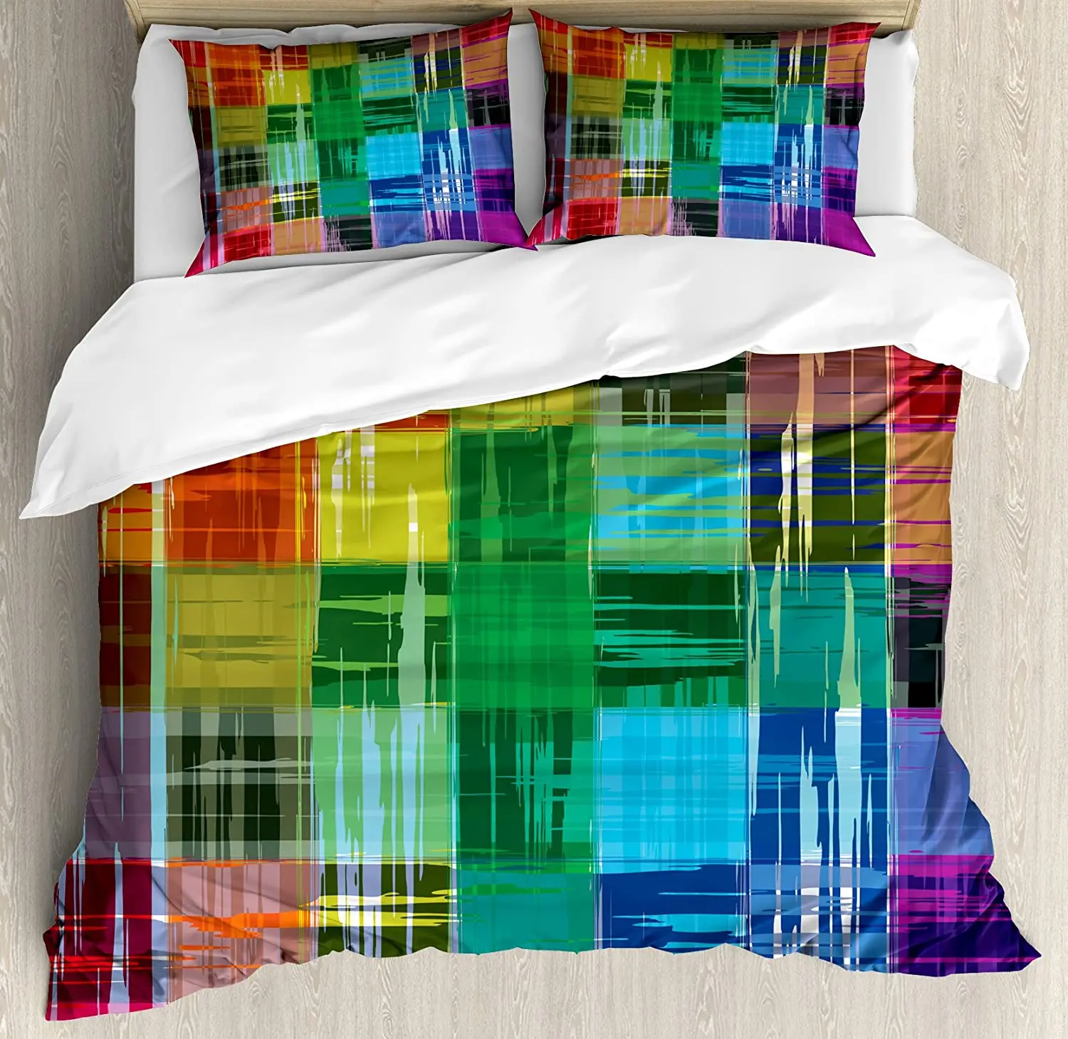 3pcs Bedding Set Pink Plaid Home Textile Duvet Cover Pillow Case Boy