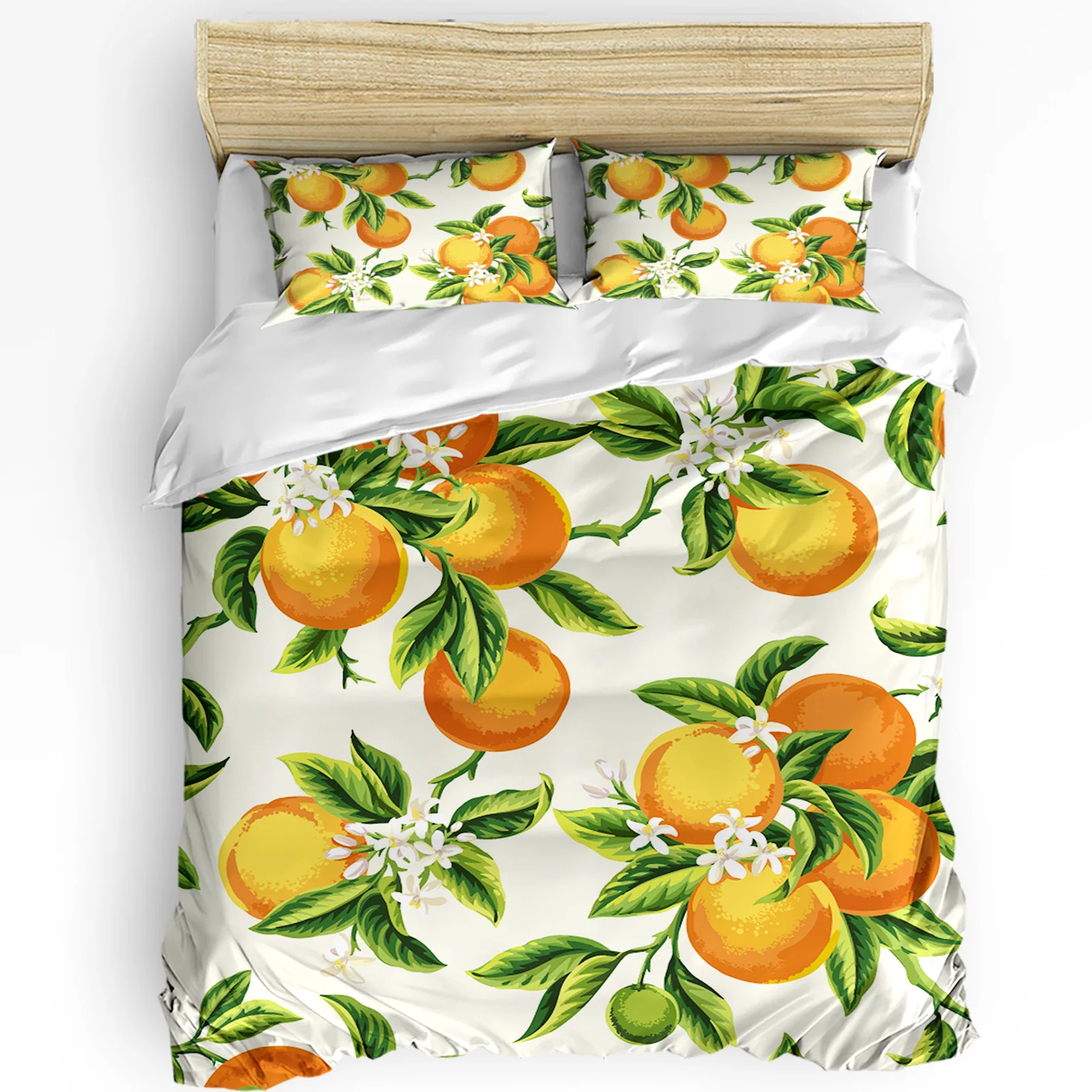 3pcs Bedding Set Plant Lemon Flowers White Home Textile Duvet Cover