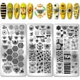 thumbnail image 1 of 3pcs Bee Theme Nail Stamping Plates Sweet Honeycomb Nails Art Stencils Honey Beehive Manicure Art Templates Sunflowers Print Nail Stencils for Women Manicures Salon Design Supplies, 1 of 7