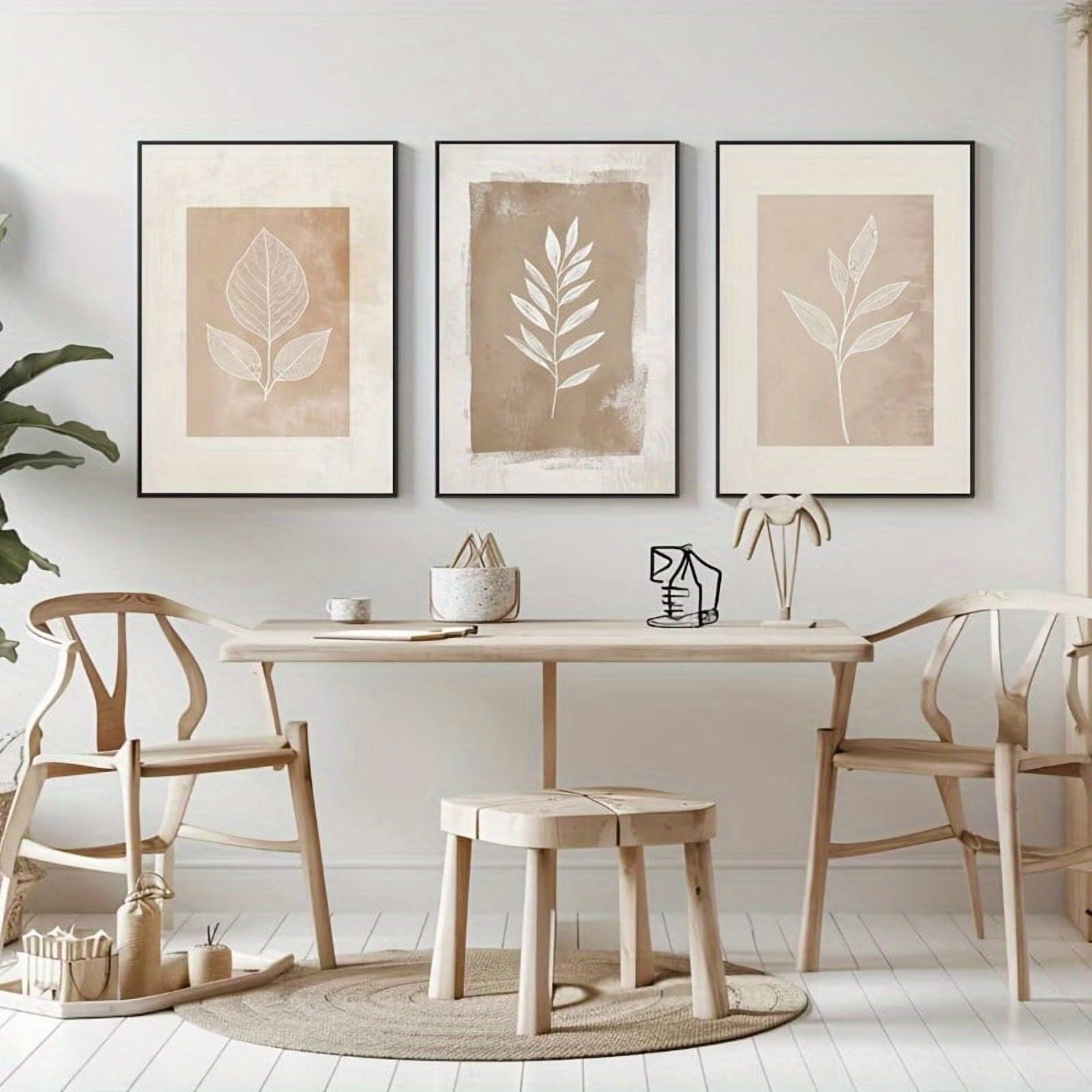 View of 3pcs Beige Plant Line Art, Modern Minimalist Plant Canvas Prints ...