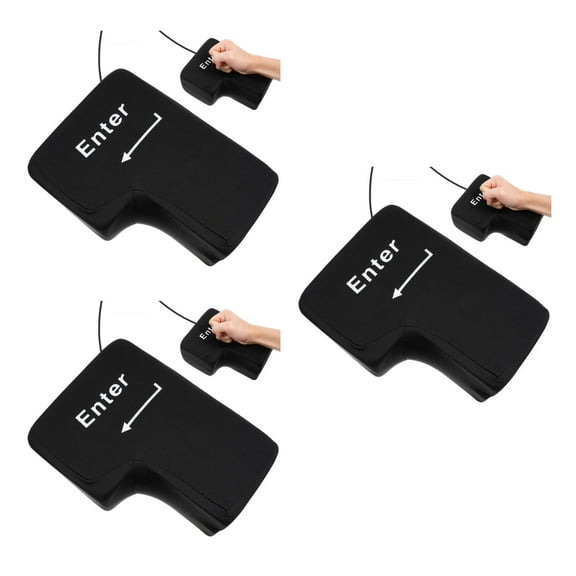 3pcs Big Enter Key Throw Pillow with USB Office Stress Relief Tool Noon Break Nap Desktop Pillows Vent Toy (Black)