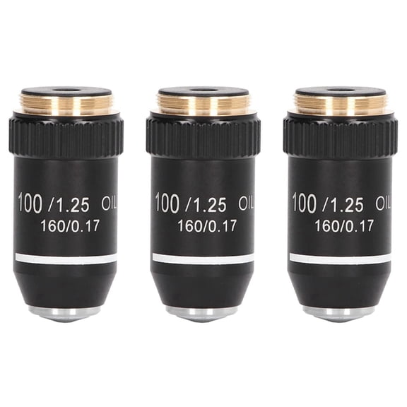 3pcs Biological Microscope Lens, 195 Achromatic Black Objective Lens 100X Oil High Power Objective Interface 20.2mm