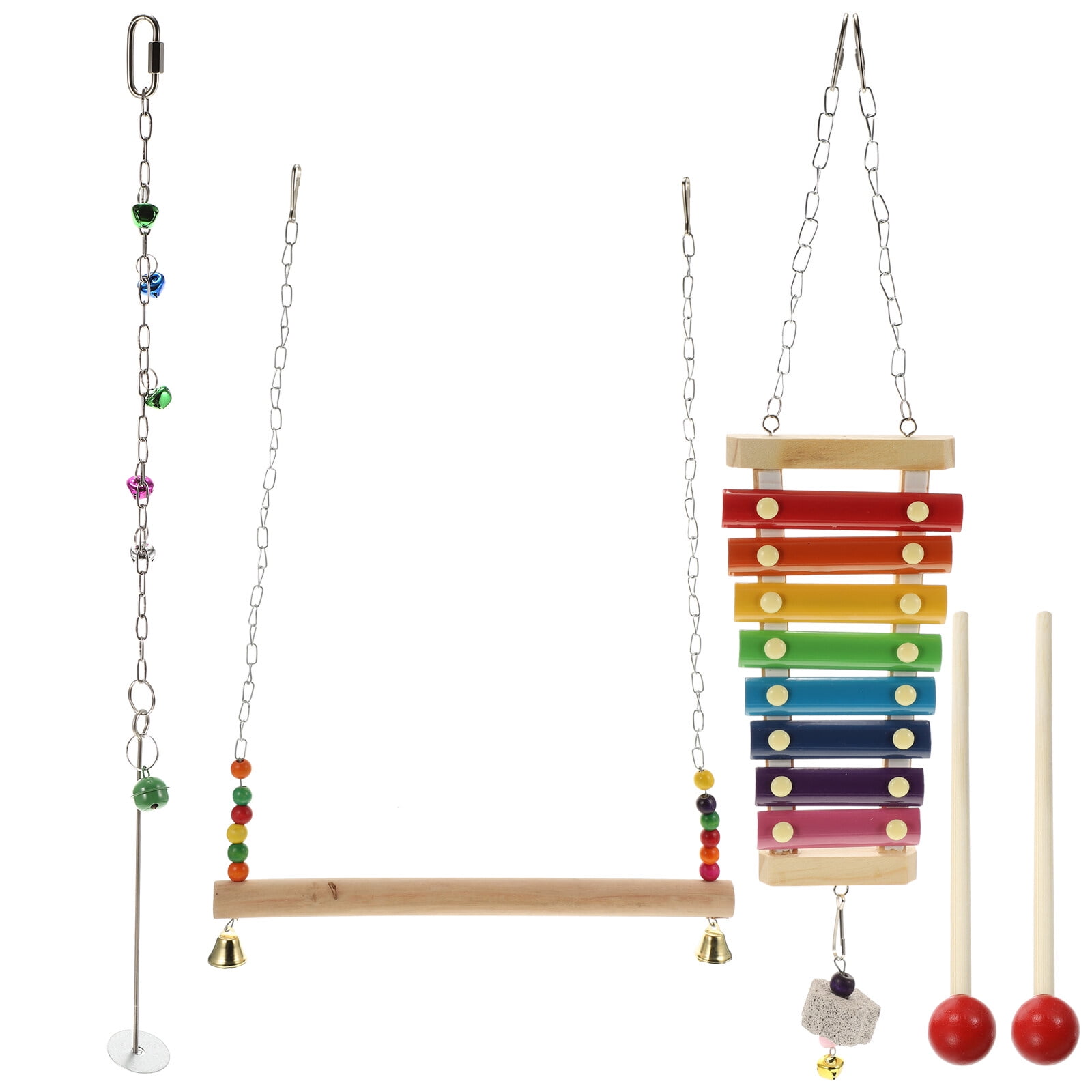 3pcs Bird Xylophone Toy Parrot Swing with Fruit Skewer Set Bird