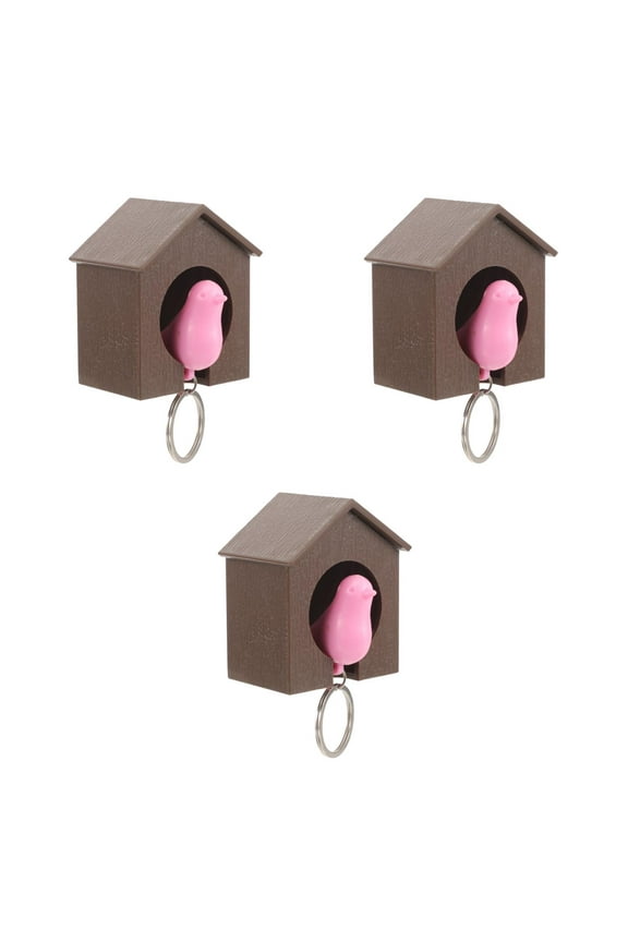 3pcs Birdhouse Key Set - Brown Wooden Birdhouse with Bird Charm for Keys and Bags