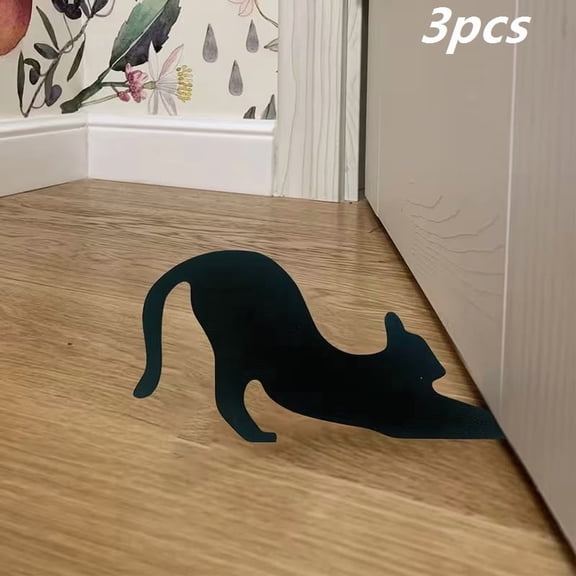 3pcs Black Cat-Shaped Door Wedge Non-Slip Door Stopper for Home Office Floor Protection Wind Block