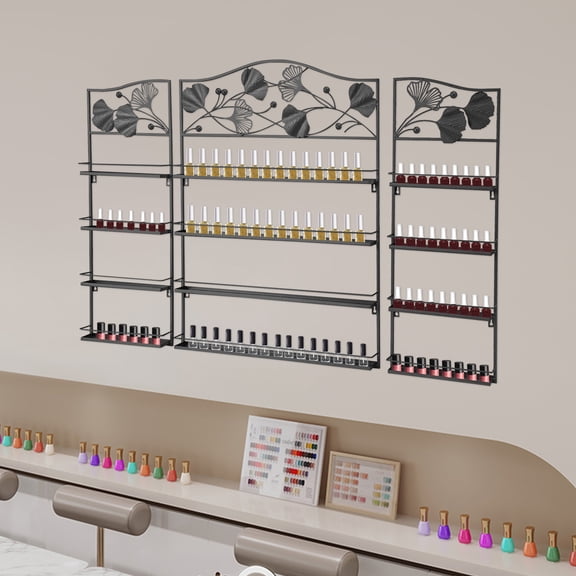 3pcs Black Iron 62 * 7 * 86cm Wall Nail Polish Display Rack 4-Story Wall Shelf With Guardrail