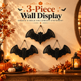 thumbnail image 1 of 3pcs Black Wicker Bat Festive Wall Accent, Woven Bamboo Halloween Decoration, Minimalist Spooky Ornament for Living Room, Entryway, Porch & Holiday Home Display, 1 of 8
