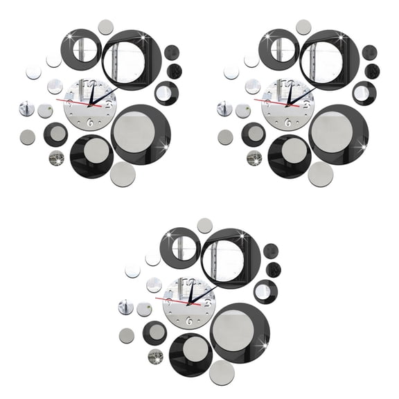3pcs Black and 3D Crystal Mirror Wall Clock Set Acrylic Home Decor Modern Wall Art