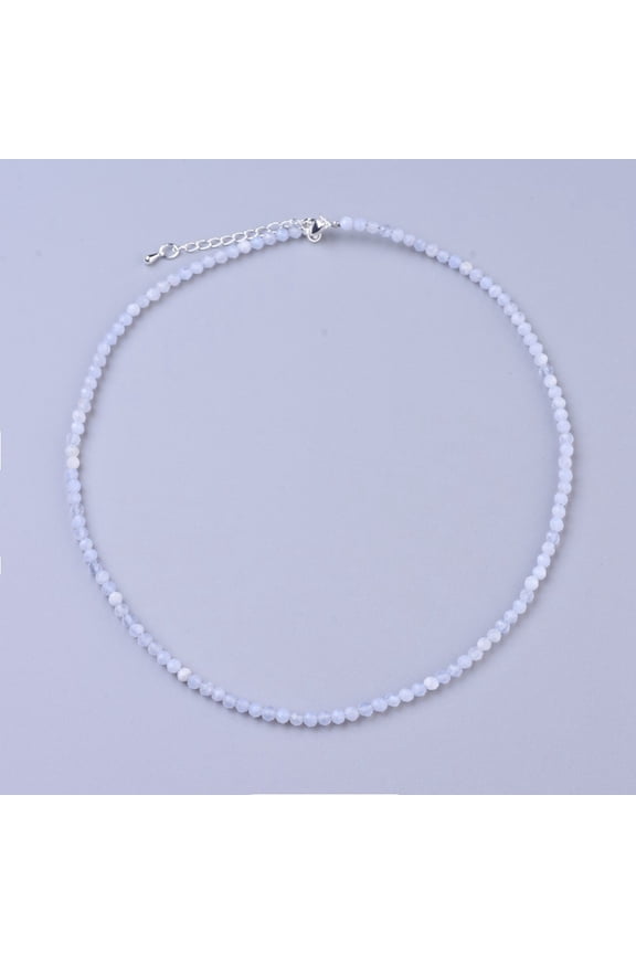 3pcs Blue Lace Agate Beaded Necklaces with Brass Lobster Claw Clasps Faceted Round Beads 15.75 inch~16.14 inch(40~41cm)x3~3.5mm